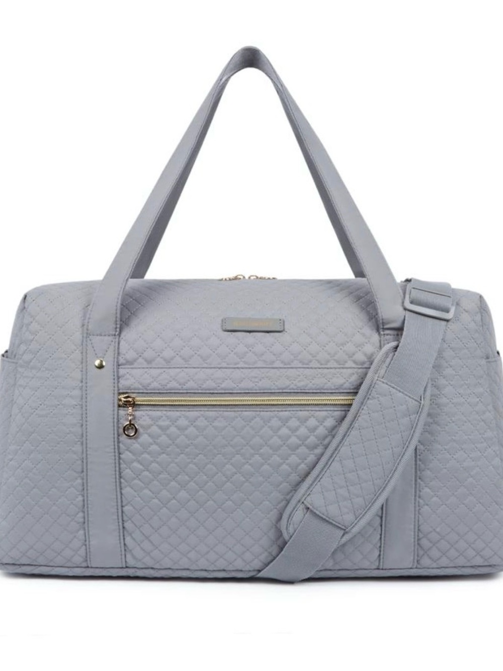 Quilted Gray Travel Tote Bag with Adjustable Shoulder Strap